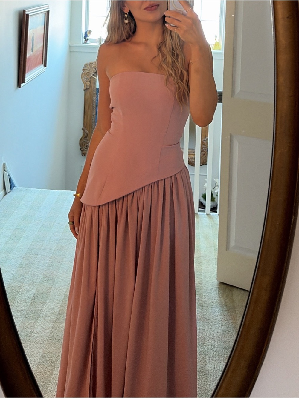 Fashion Nova Strapless Dusty Pink Maxi Dress